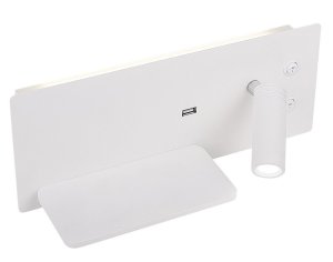Bílá LED nástěnná lampa 4W s poličkou, lampou a USB nabíječkou Olly