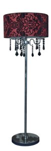 Stojací lampa s červeným sametovým stínidlem 3x40W Astor