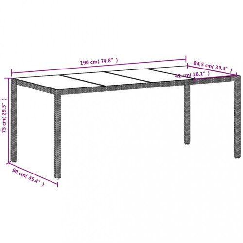 Zahradní stůl skleněná deska světle šedý 190x90x75 cm polyratan