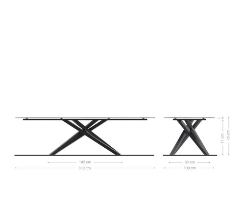 Jídelní stůl Edge 300x100cm Laminam® keramika bílá podnož křížová
