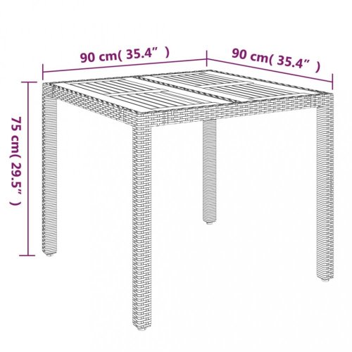Zahradní stůl s dřevěnou deskou šedý 90 x 90 x 75 cm polyratan
