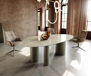 Jedálenský stôl Edge Oval 220x120 keramický Iris FMG Onice Oro Troa