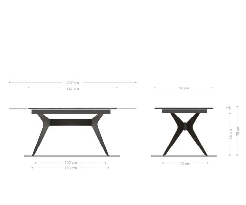 Jídelní stůl Edona 160/200x90 cm keramika šedá kovová rozkládací
