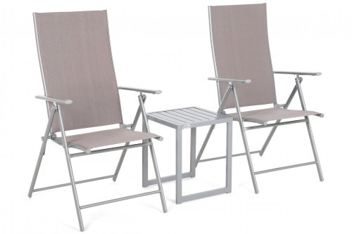 Set záhradných polohovacích stoličiek so stolíkom 3 ks - BAREVNÁ VARIANTA: Strieborná / sivá