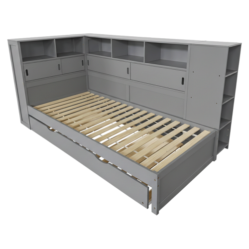 Posteľ s regálmi a prístelkou LENDON