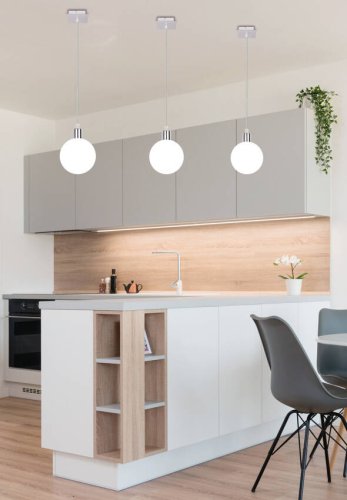 Závesná lampa s bielym tienidlom na guľu 12 cm Oden