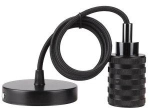 Čierna kovová závesná lampa s objímkou E27