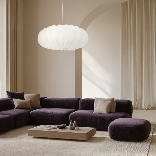 Škandinávska závesná lampa CAFEE' - s krémovým tienidlom v latte 66 cm - moderné stropné osvetlenie do obývačky a jedálne E27