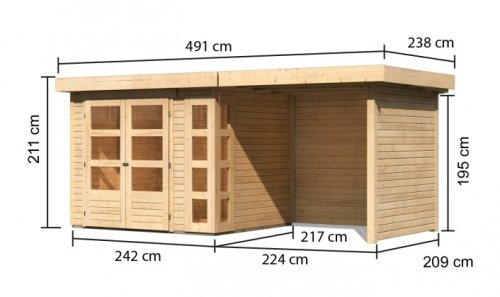 Dřevěný zahradní domek KERKO 3 s přístavkem 240 Dekorhome - BAREVNÁ VARIANTA: Přírodní dřevo