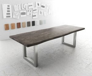 Jídelní stůl Edge 260x100 XL akácie platina nerezová ocel široká