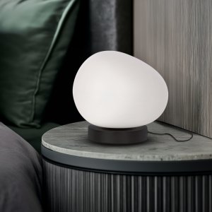 Minimalistická stolová lampa STONES - biele tienidlo 20 cm v tvare kameňa - škandinávska nočná lampa do spálne a obývačky E27