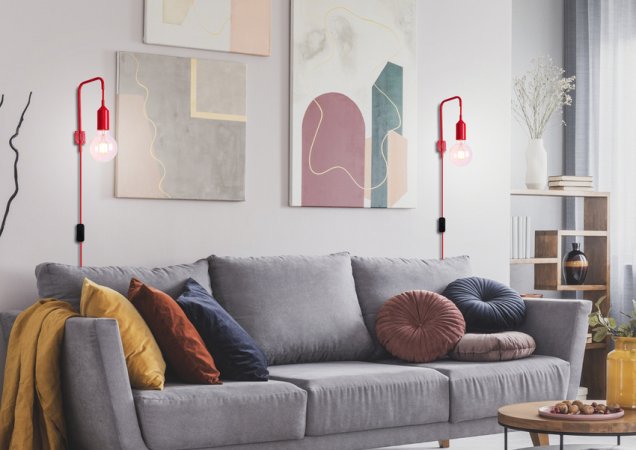 Červená nástenná lampa + káblová lampa Laren Ledea