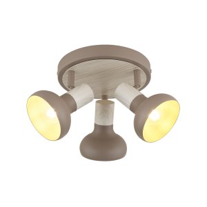 PUERTO lampa sufitowa plafon kaszmirowy+efekt drewna 3x40W E14 klosz brązowy