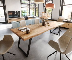 Jedálenský stôl Edge 260x100 XL akácia prírodná kov šikmý Live-Edge