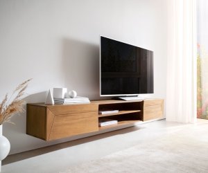 TV stolek Kayu 200 cm akácie přírodní 2 dvířka závěsné