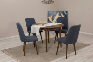 Jedálenský set s rozkladacím stolom a stoličkami (5 kusov) Vina 1048 - Walnut, Navy Blue