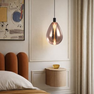 Lampa wisząca Denso 20 szklana czarna z kloszem miedzianym nad stół