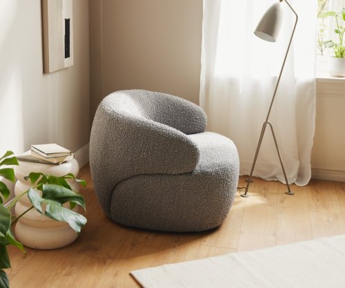 Lounge chair Nova 88x88 cm bouclé stříbrná šedá