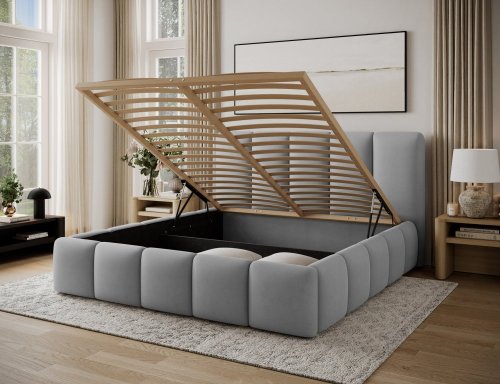 Posteľ Edvige + Drevený rám + plynový piest + kontajner 160x200
