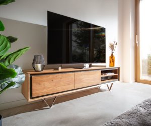 TV stolek Stonegrace 175 cm akácie přírodní 2 dvířka 2 přihrádky