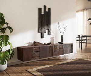 TV stolík Imara 200 cm mango hnedá 4 dvierka závesné