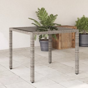 Zahradní stůl se skleněnou deskou šedý 90x90x75 cm polyratan