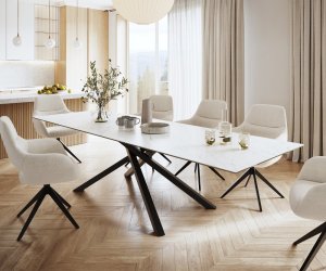 Jídelní stůl Edge 300x100cm Laminam® keramika bílá křížová podnož