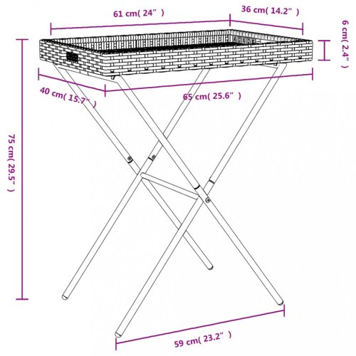 Skládací stůl s podnosem hnědý 65 x 40 x 75 cm polyratan