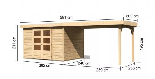 Dřevěný zahradní domek ASKOLA 5 s přístavkem 280 Dekorhome