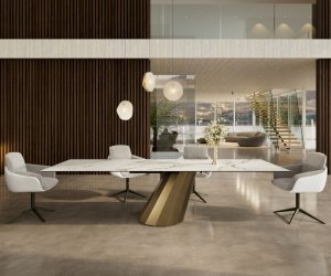 Jídelní stůl Edge 300x100 keramický Calacatta Luxe bílo-zlato-šedý