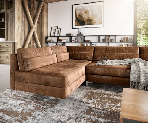 Pohovka ve tvaru "U" Elio 300x185 cm imitace kůže vintage hnědá