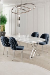 Dining Table & Chairs Set (5 Pieces) Rigel - White, Chrome, Anthracite