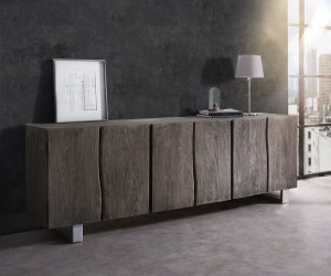 Komoda Live Edge 220 cm akácie masiv platina 6 dvířek