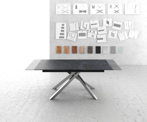 Jídelní stůl Edge 180-220x90cm Laminam® keramika šedá křížová podnož