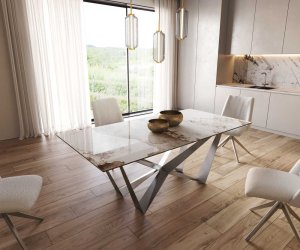 Jedálenský stôl Edge 200x100 keramický Minas Melange biely a béžový