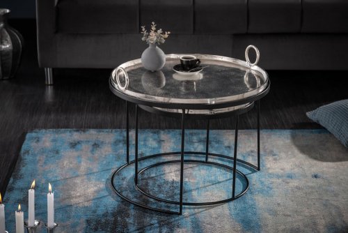 Odkládací stolek 2 ks GAIA Dekorhome - BAREVNÁ VARIANTA: Stříbrná