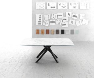 Jídelní stůl Edge zaoblená 200x100cm Laminam® keramika bílá křížová