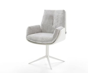 Jídelní židle Clea-Flex mix materiálů pravá kůže bílo-stříbrno-šedá