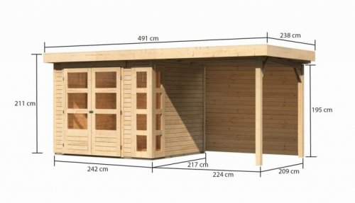 Dřevěný zahradní domek KERKO 3 s přístavkem 240 Dekorhome - BAREVNÁ VARIANTA: Šedá