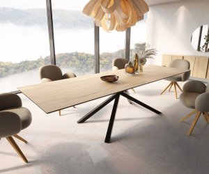 Jedálenský stôl Edge 300x100 keramický Laminam® Sabbia krížová podnož