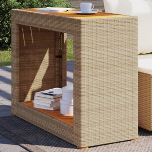 Zahradní stolek s dřevěnou deskou béžový 100x40x75 cm polyratan