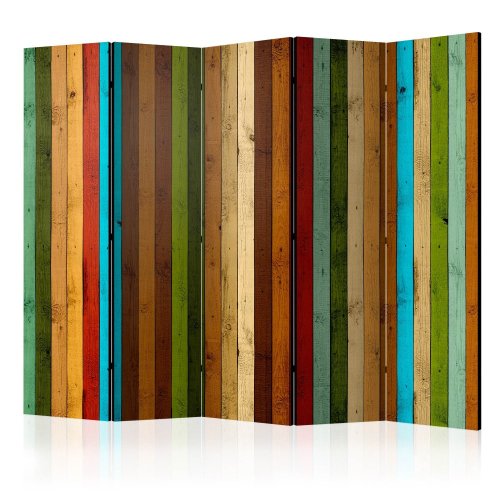 Paraván Wooden rainbow Dekorhome - ROZMĚR: 225x172 cm (5-dílný)