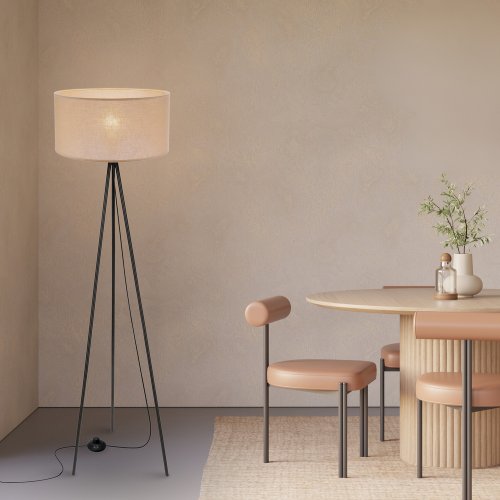 Stojaca lampa SHANTI čierna 1x40W E27 béžové tienidlo