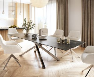 Jídelní stůl Edge 300x100cm Laminam® keramika hnědá křížová podnož