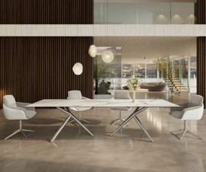Jedálenský stôl Edge 300x100 Ceramic Calacatta Luxe bielo-zlato-šedý