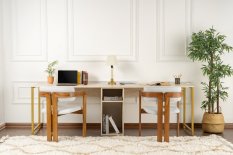 Psací stůl Twin Study Desk - Travertine, Gold