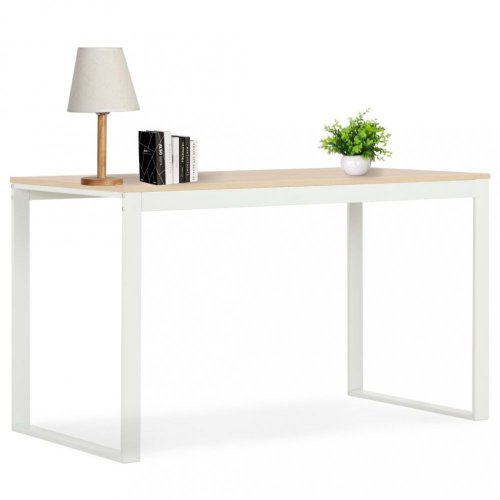 Psací stůl 120x60 cm dřevotříska / ocel Dekorhome - BAREVNÁ VARIANTA: Bílá / dub