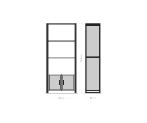 Regál Crompton 80x185 cm prírodné mango 3 priehradky 2 dvierka kov