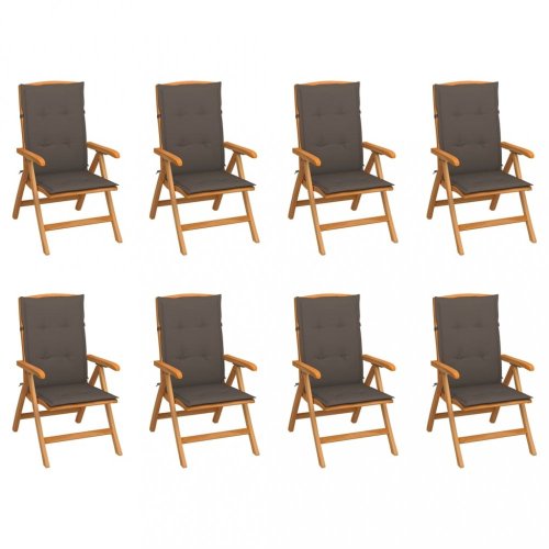 Skladacia záhradná stolička s poduškami 8 ks teak / látka Dekorhome - BAREVNÁ VARIANTA: Čierna