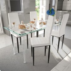 Jídelní set 4+1 umělá kůže / kov / sklo Dekorhome